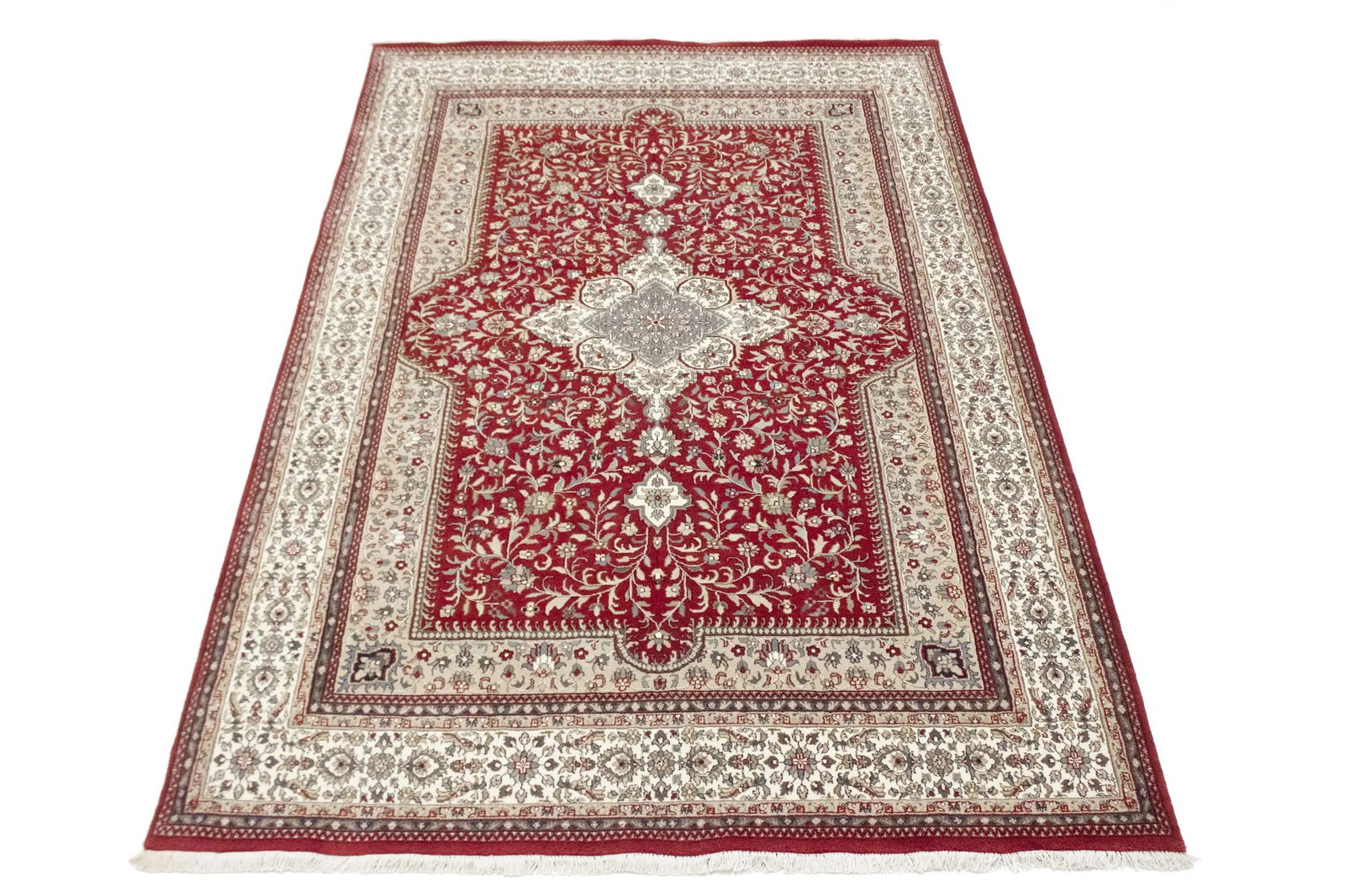 Red Floral Classic 6'5X9'9 Indo-Kashan Oriental Rug - 13