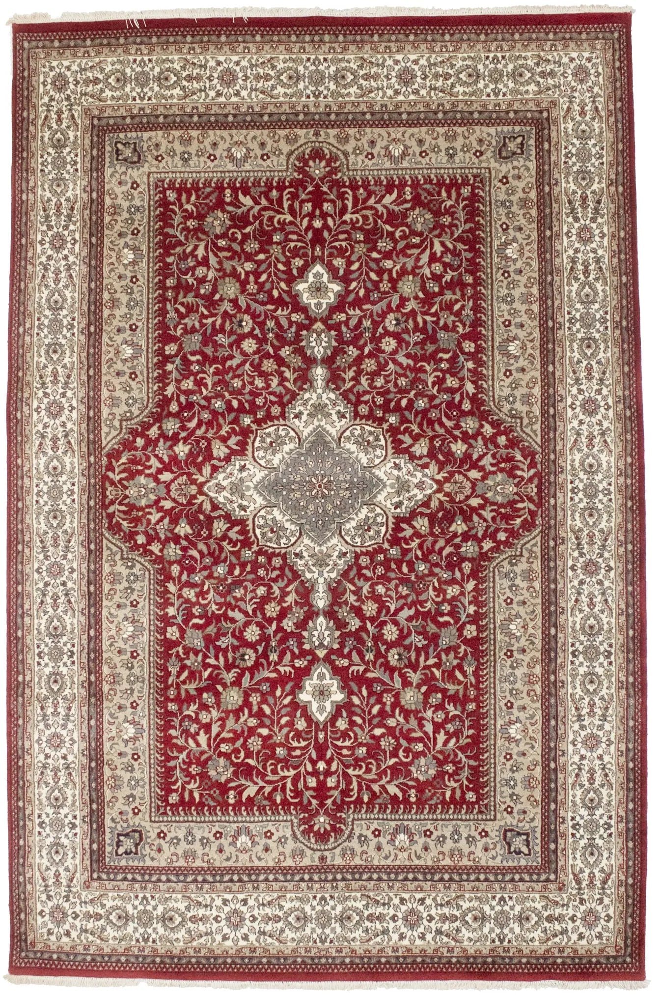 Red Floral Classic 6'5X9'9 Indo-Kashan Oriental Rug: Title: Red Floral Classic 6'5X9'9 Indo-Kashan Oriental Rug Description:Hand Knotted 6'5X9'9 red rug made with natural dyes (fine wool pile and cotton foundation), superior knot count, and appealing an