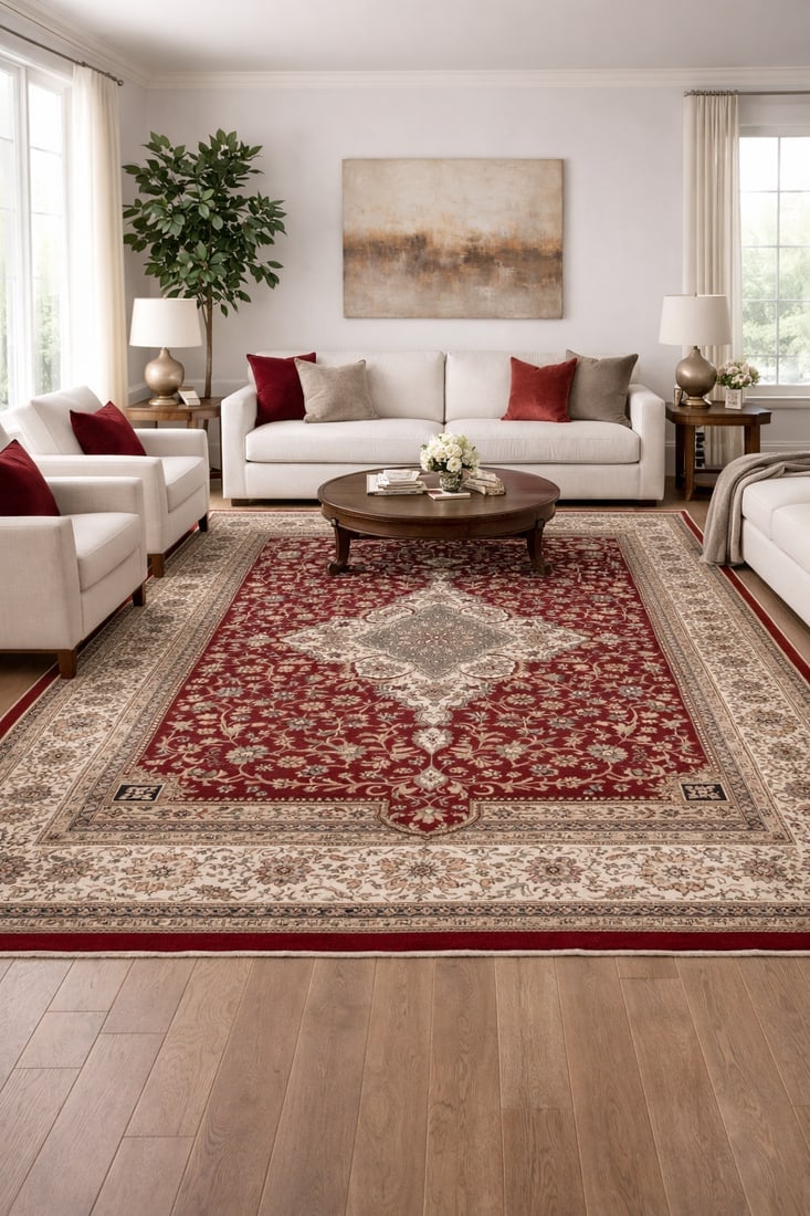 Red Floral Classic 6'5X9'9 Indo-Kashan Oriental Rug - 2