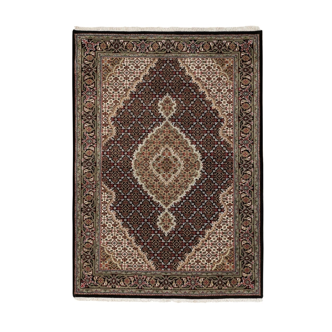 Hand Knotted Wool Black Fish Design Tabriz Mahi Oriental Rug: Title: Hand Knotted Wool Black Fish Design Tabriz Mahi Oriental Rug Description: This is a truly genuine one-of-a-kind. It has been Knotted for months and months in the centuries-old weaving craftsman