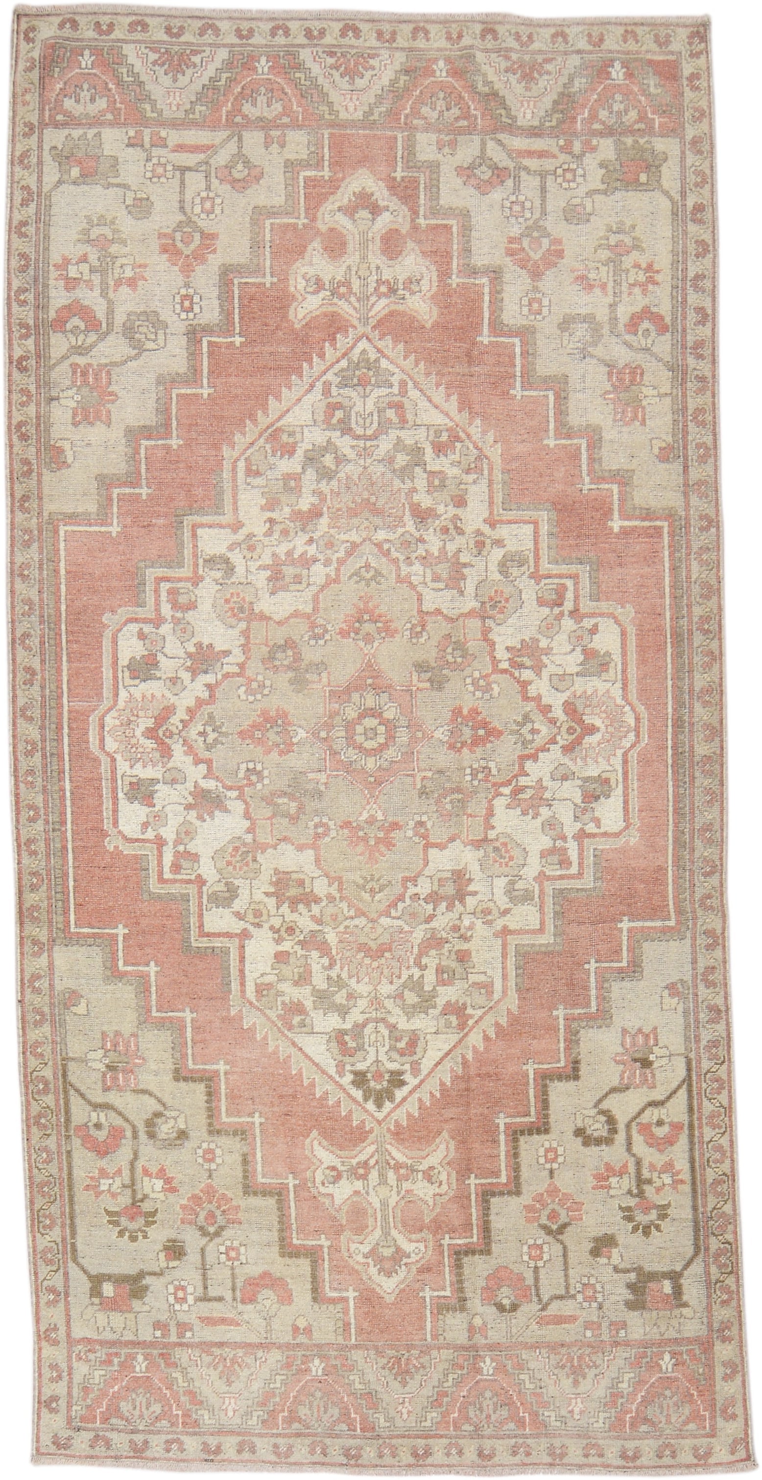 HAND KNOTTED WOOL OUSHAK RUG: Title: HAND KNOTTED WOOL OUSHAK RUG Dimensions: 5'1X10'4 Age: VINTAGE Origin: TURKISH Reserve: $2,500.00 Shipping: Domestic: Shipping rates are determined by destination International: Forei