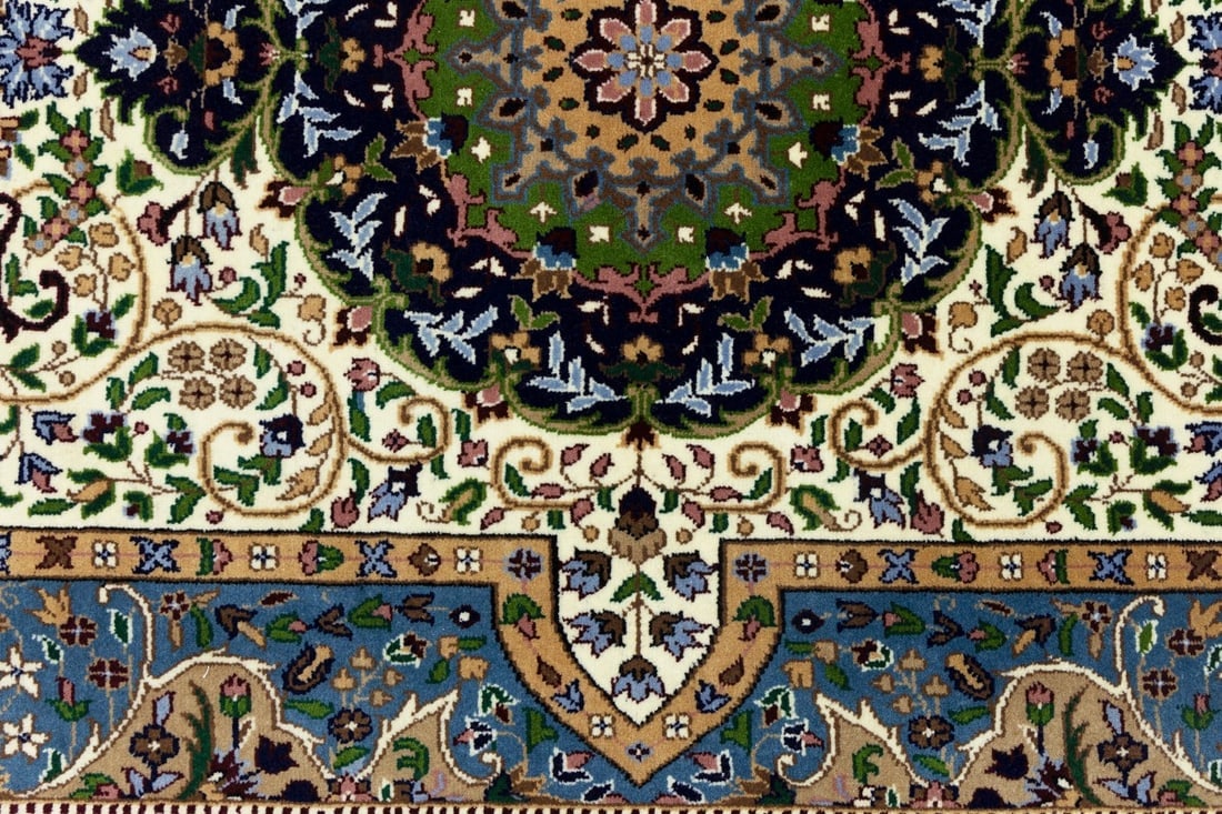 Cream & Navy Floral 6X8 Kirman Oriental Rug - 10