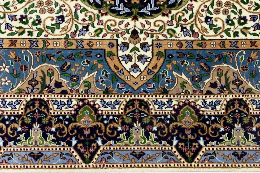 Cream & Navy Floral 6X8 Kirman Oriental Rug - 11