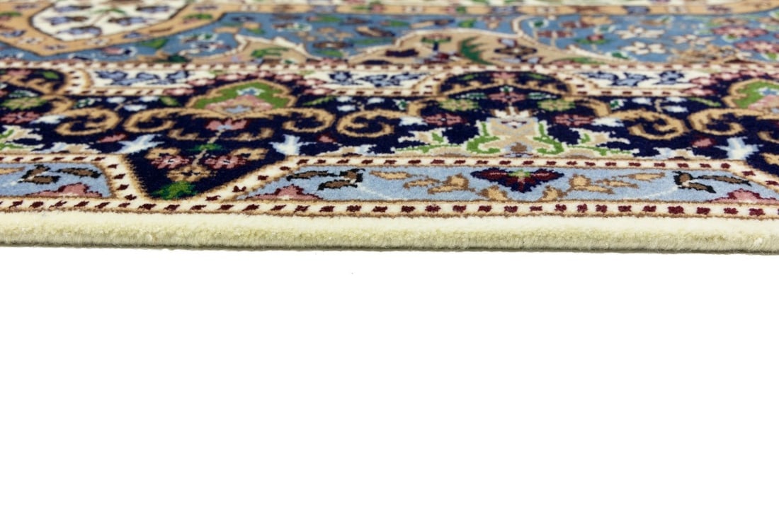Cream & Navy Floral 6X8 Kirman Oriental Rug - 13