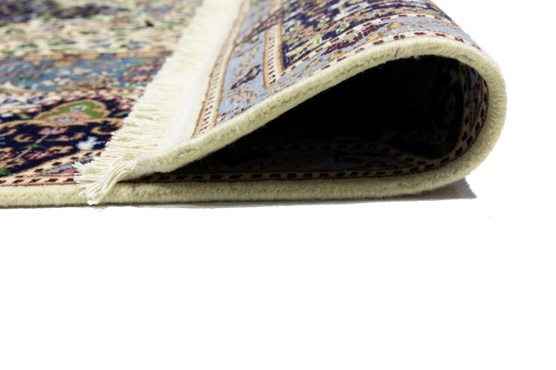 Cream & Navy Floral 6X8 Kirman Oriental Rug - 15