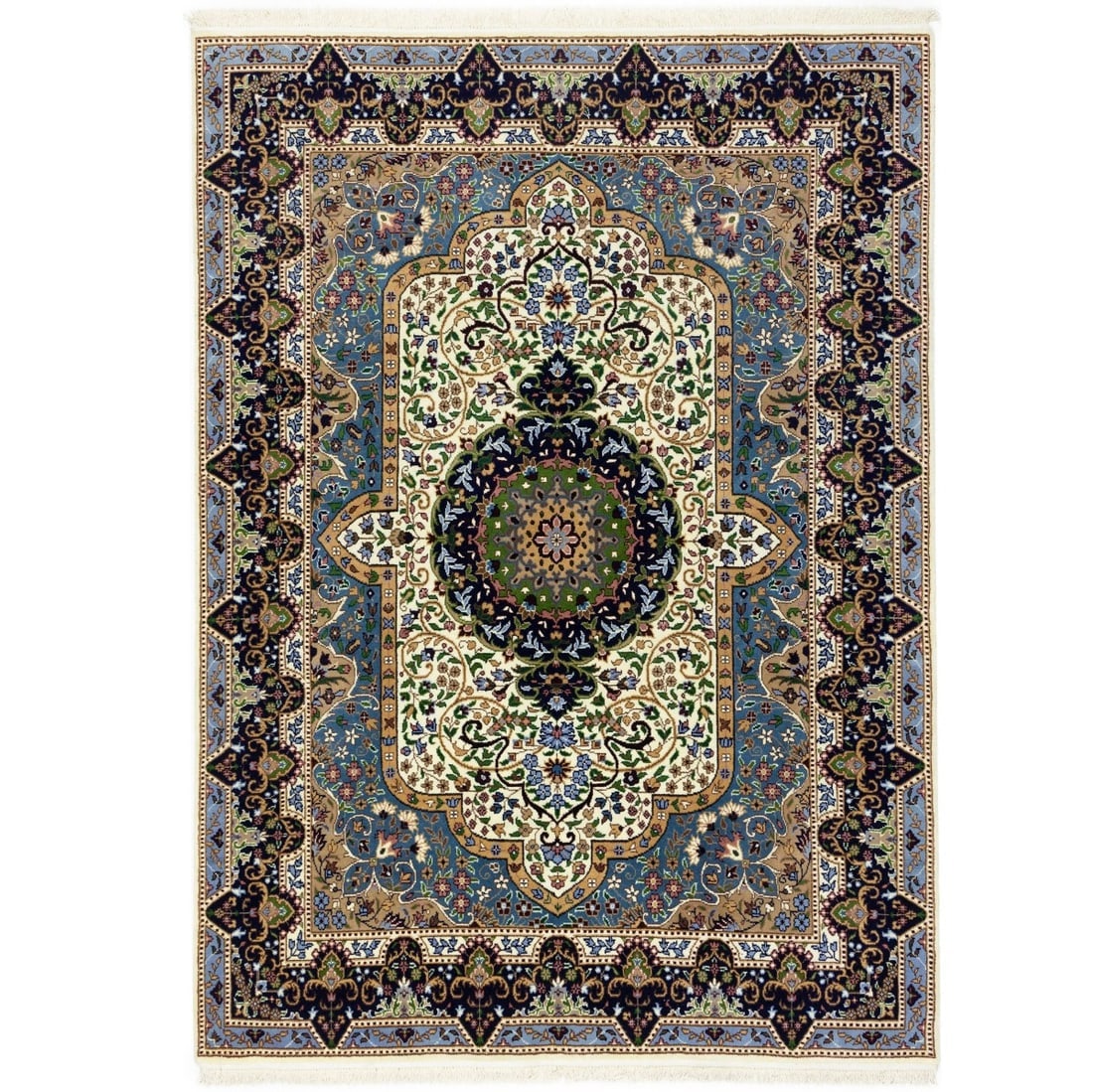 Cream & Navy Floral 6X8 Kirman Oriental Rug (1 of 19)