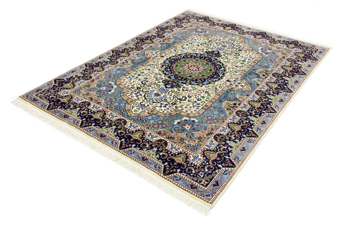 Cream & Navy Floral 6X8 Kirman Oriental Rug - 3