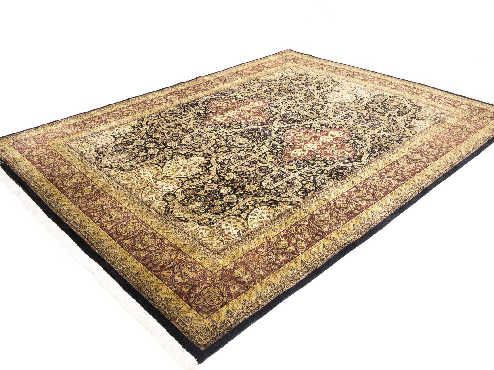 Black Floral Classic 8'7X11'9 Agra Jaipur Oriental Rug - 4