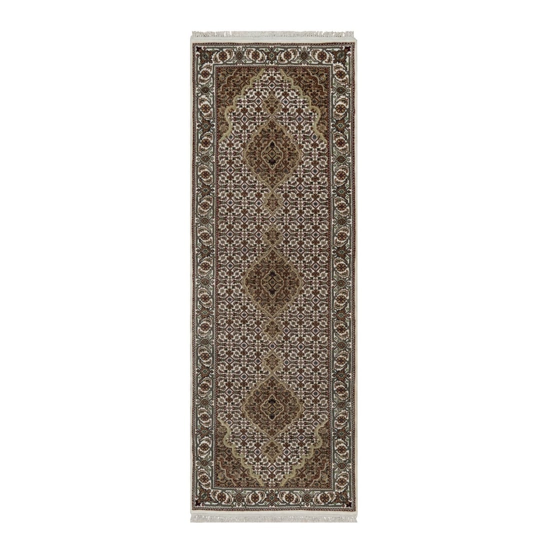 White Tabriz Mahi with Fish Design Hand Knotted Pure Wool Runner Rug (1 of 8)