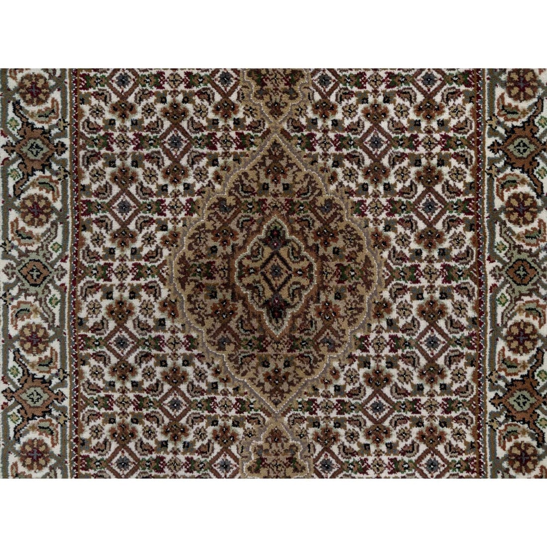 White Tabriz Mahi with Fish Design Hand Knotted Pure Wool Runner Rug - 5