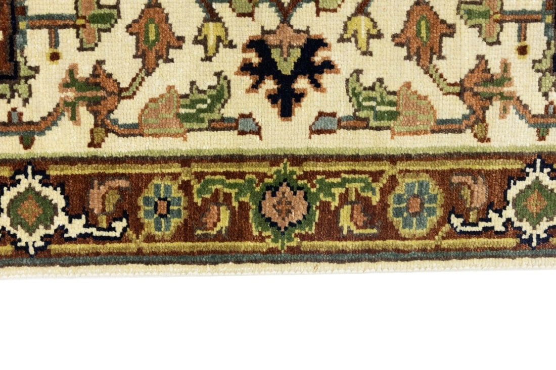 Cream Geometric 3X8 Heriz Serapi Oriental Runner Rug - 9