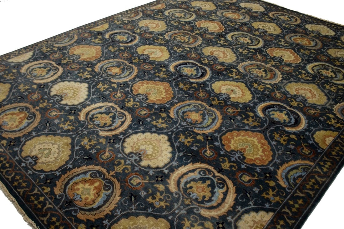 Dark Slate Floral 9X12 Osh Chobi Peshawar Oriental Rug - 11