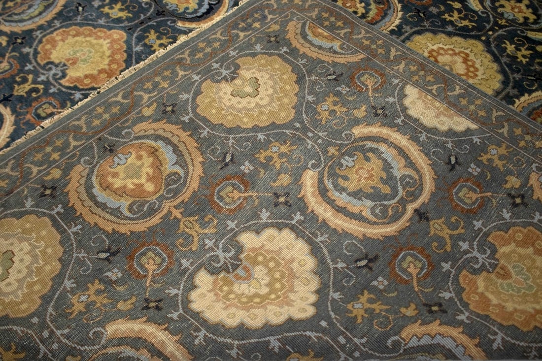 Dark Slate Floral 9X12 Osh Chobi Peshawar Oriental Rug - 12