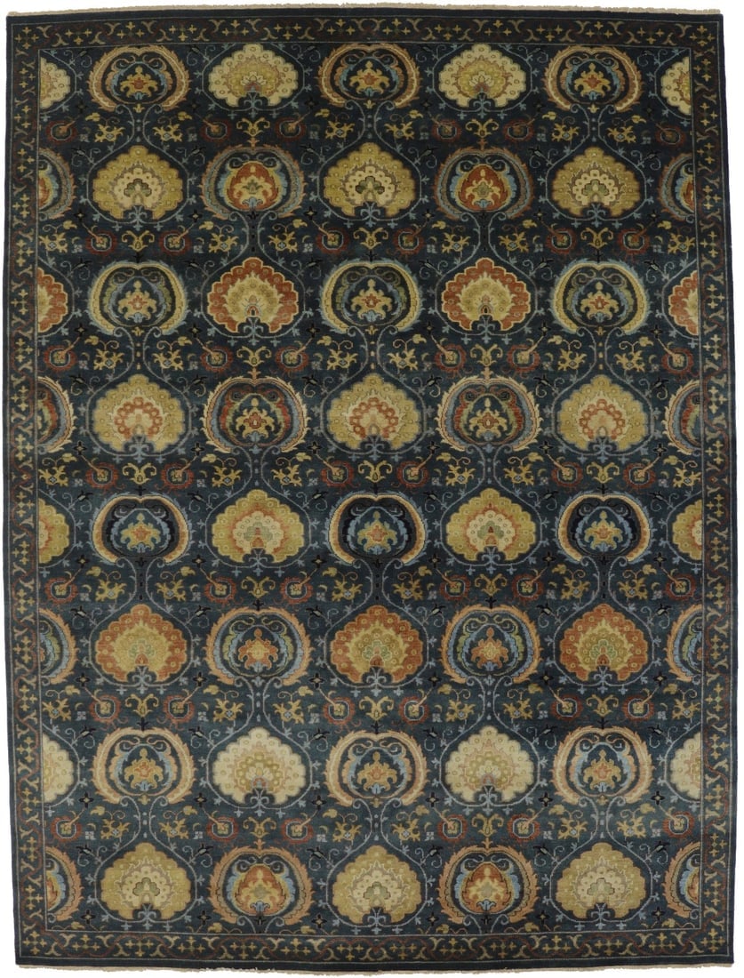 Dark Slate Floral 9X12 Osh Chobi Peshawar Oriental Rug (1 of 13)