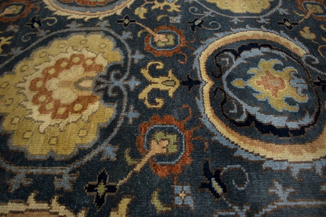 Dark Slate Floral 9X12 Osh Chobi Peshawar Oriental Rug - 7