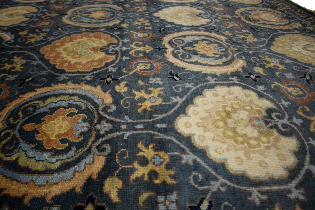 Dark Slate Floral 9X12 Osh Chobi Peshawar Oriental Rug - 9