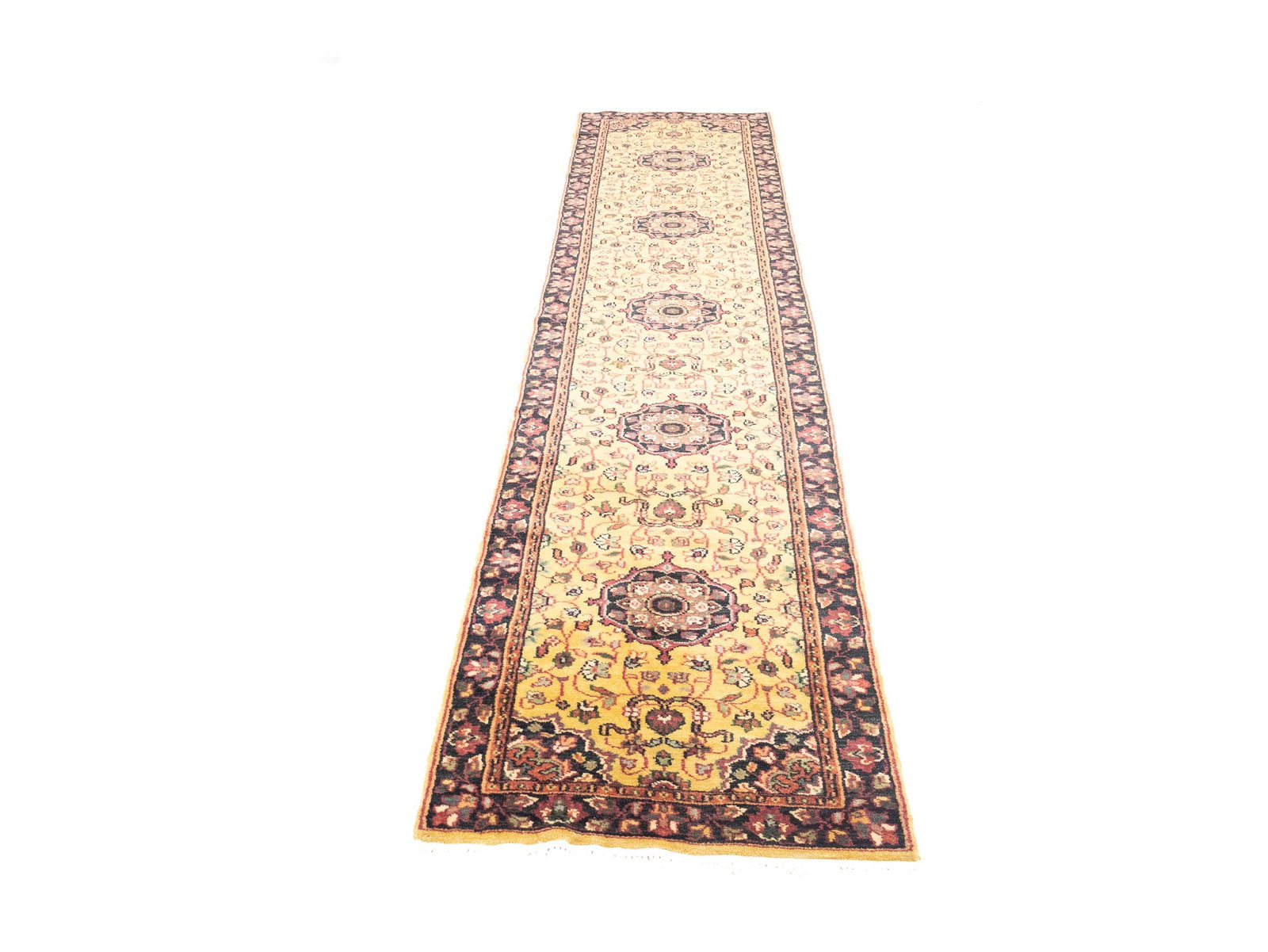 Golden Beige Floral 2'6X12 Oushak Oriental Runner Rug - 5
