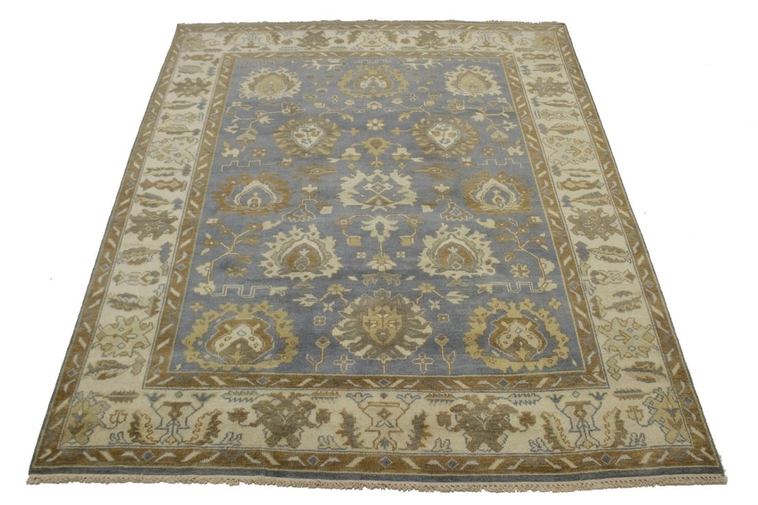 Slate Grey Floral 8X10 Oushak Chobi Oriental Rug - 2