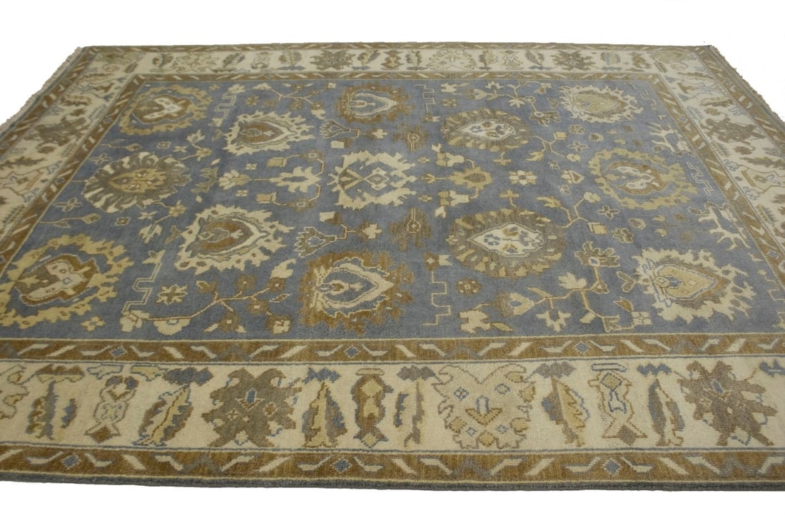 Slate Grey Floral 8X10 Oushak Chobi Oriental Rug - 5