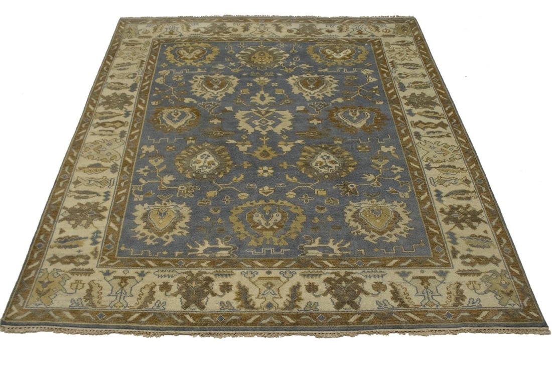 Slate Grey Floral 8X10 Oushak Chobi Oriental Rug - 8