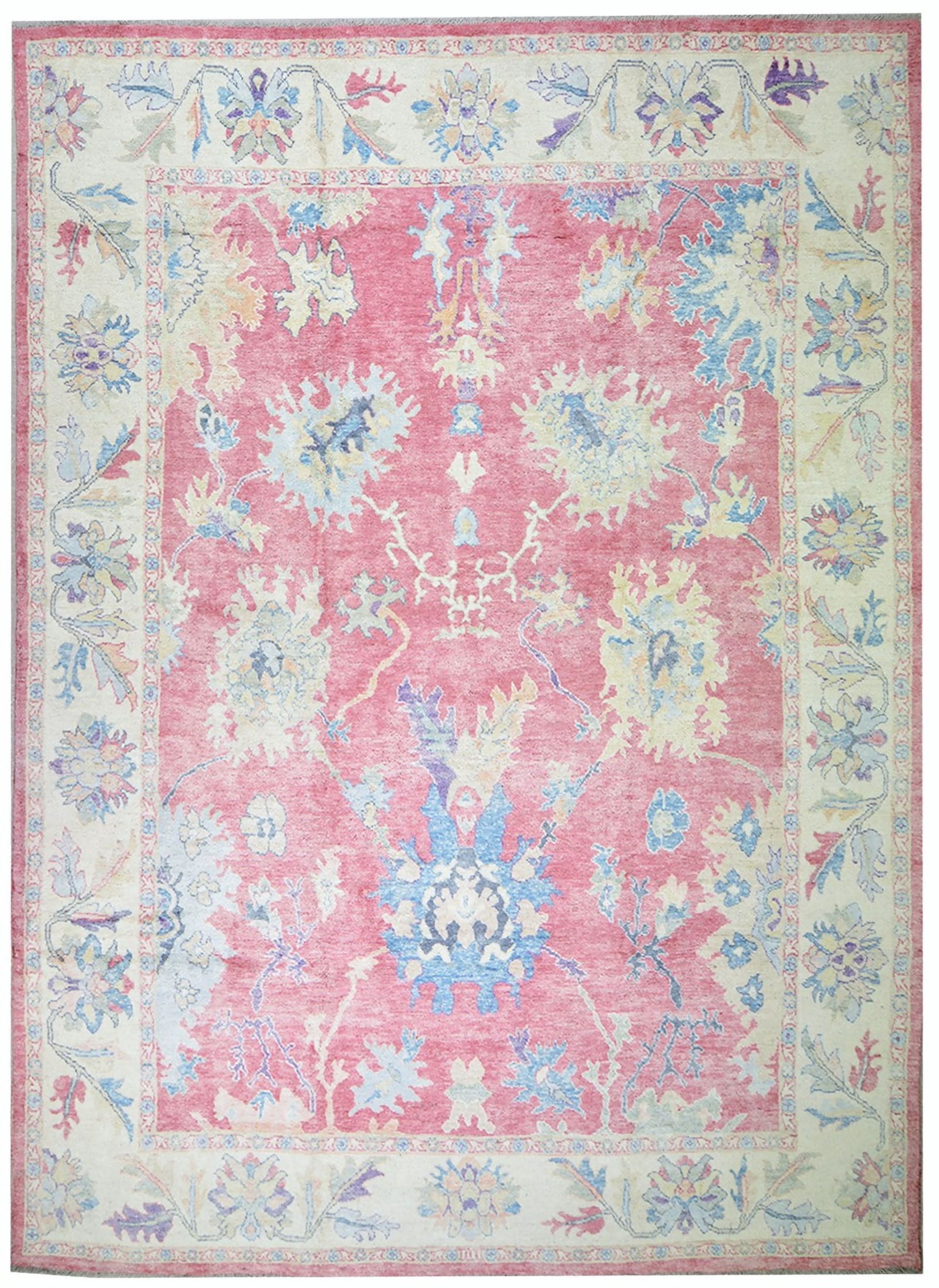 HAND KNOTTED WOOL OUSHAK RUG: Title: HAND KNOTTED WOOL OUSHAK RUG Dimensions: 10X13'9 Age: NEW Origin: PAKISTANI Reserve: $5,250.00 Shipping: Domestic: Shipping rates are determined by destination International: Foreign