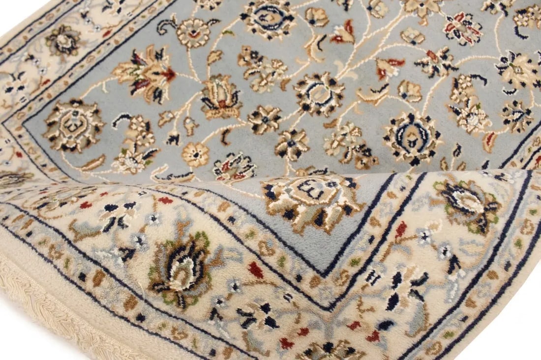 Light Blue-gray Floral 3X8 Indo-Nain Oriental Runner Rug - 11