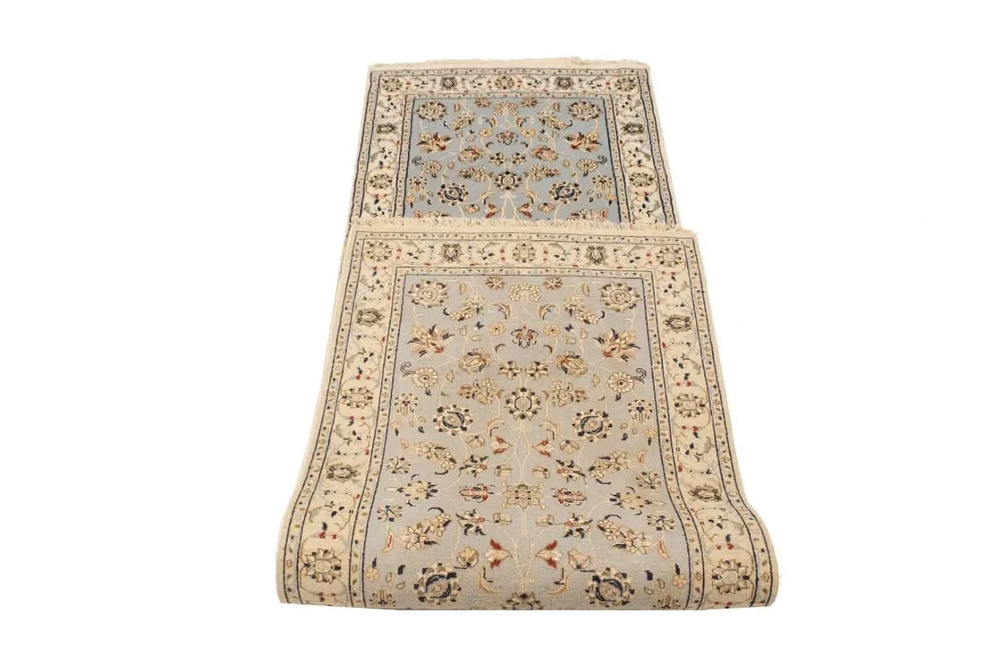Light Blue-gray Floral 3X8 Indo-Nain Oriental Runner Rug - 13
