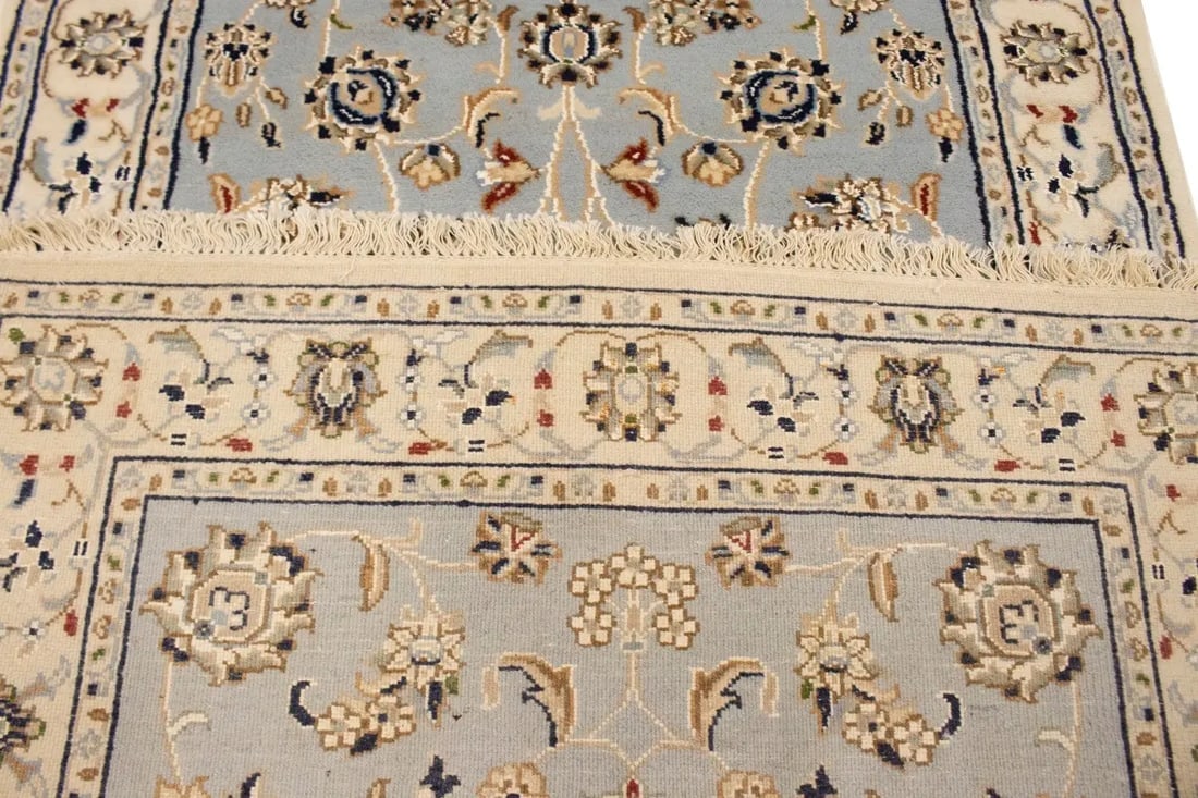 Light Blue-gray Floral 3X8 Indo-Nain Oriental Runner Rug - 14