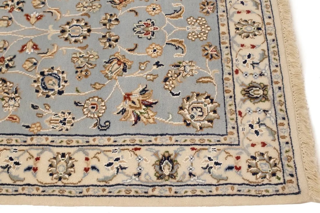Light Blue-gray Floral 3X8 Indo-Nain Oriental Runner Rug - 8