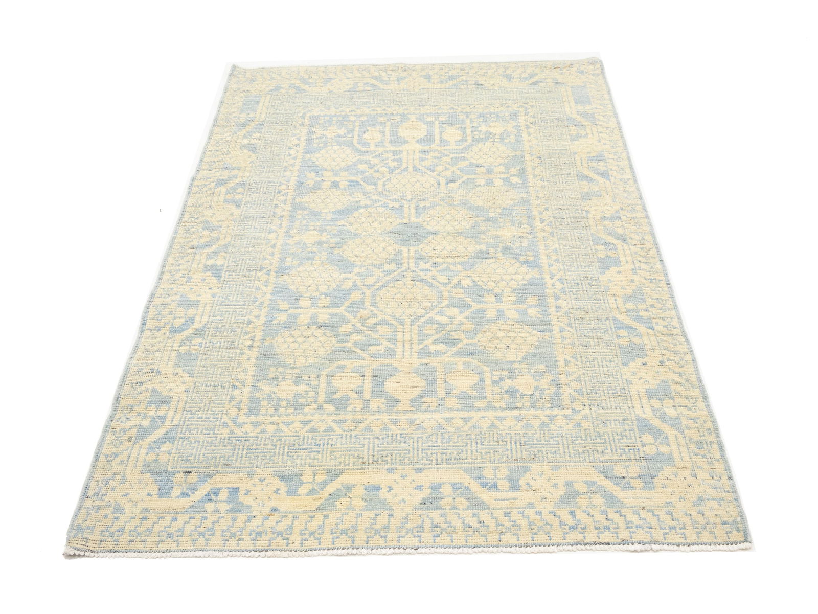 Beige Floral Khotan 4X6 Oushak Oriental Rug - 2