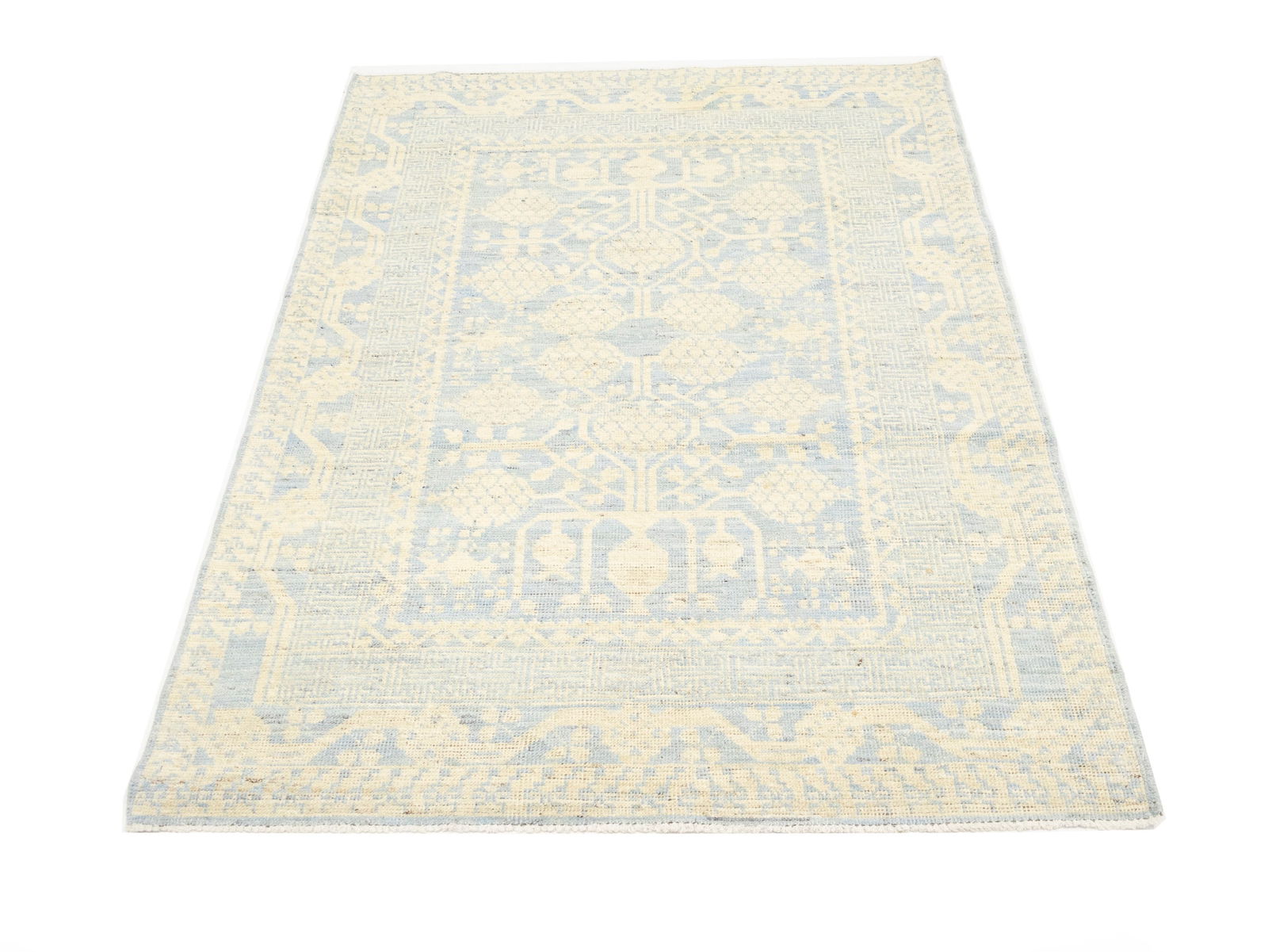 Beige Floral Khotan 4X6 Oushak Oriental Rug - 5
