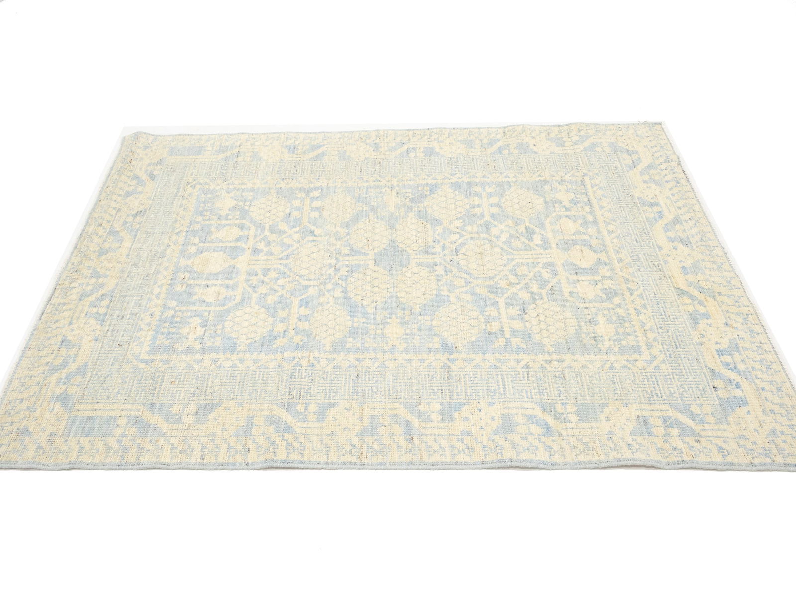 Beige Floral Khotan 4X6 Oushak Oriental Rug - 6