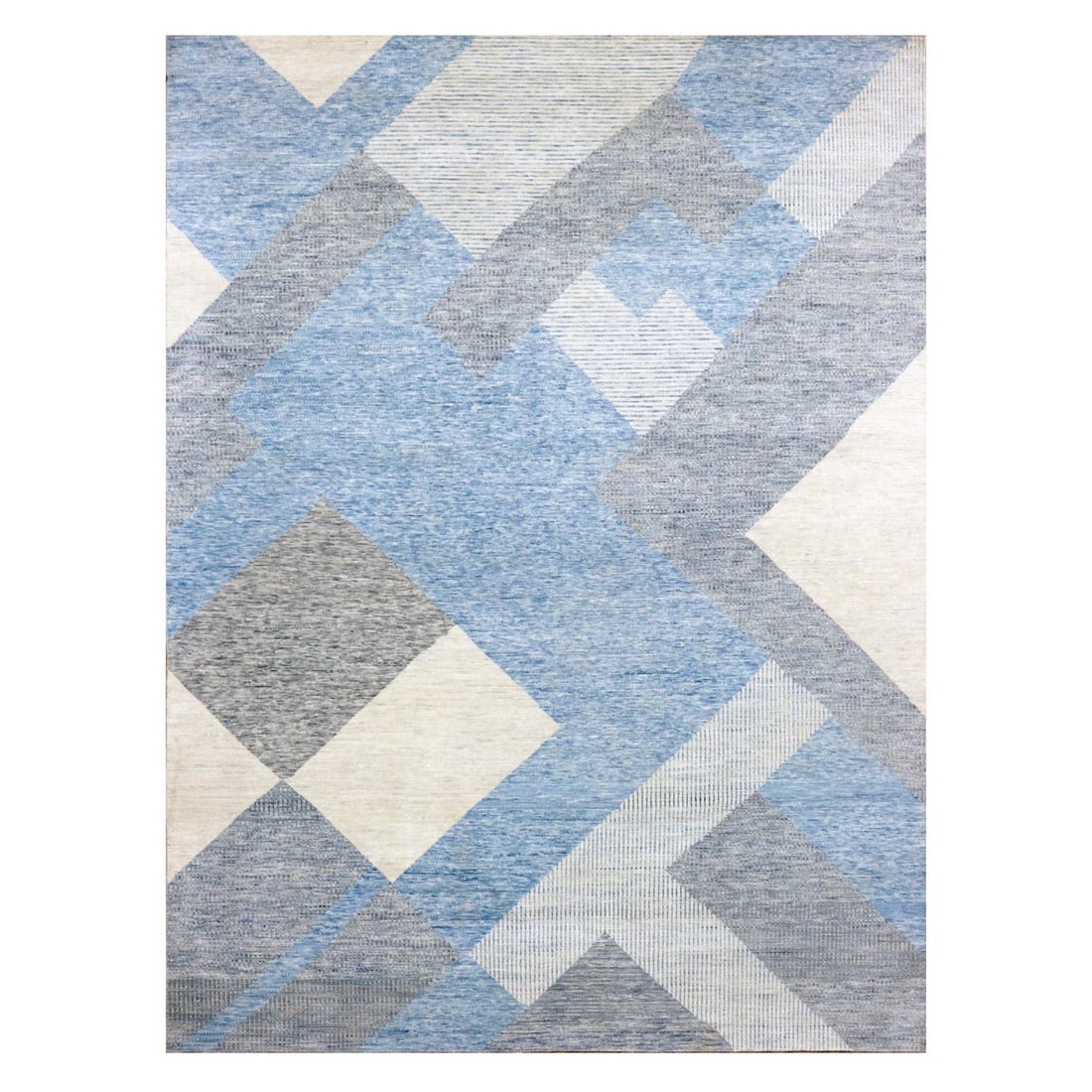Blue, Geometric Art Deco Collection, Wool Hand Knotted Rug (1 of 11)