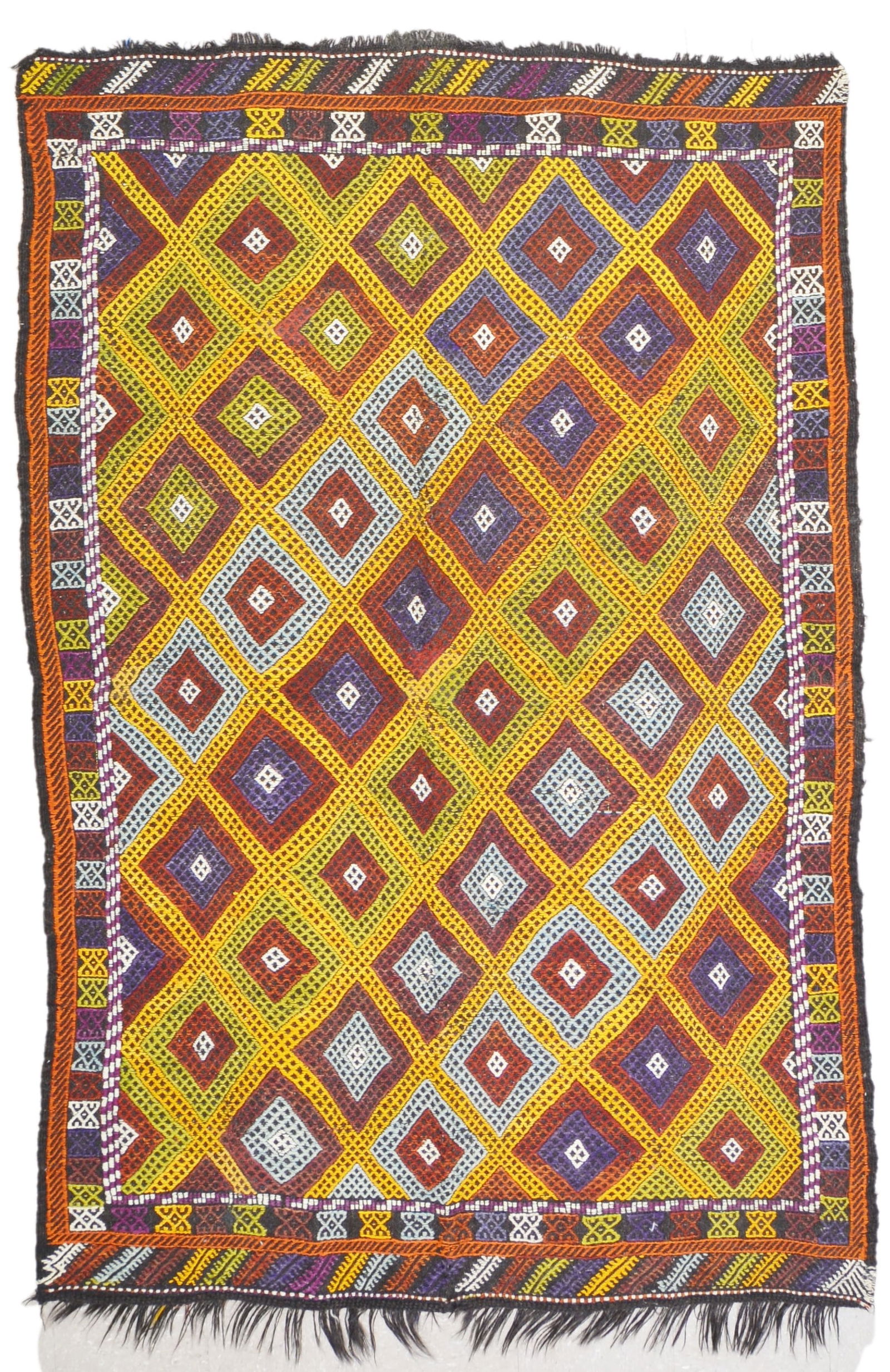 FLATWEAVE WOOL KILIMS RUG: Title: FLATWEAVE WOOL KILIMS RUG Dimensions: 5'3X8 Age: VINTAGE Origin: TURKISH Reserve: $1,375.00 Shipping: Domestic: Shipping rates are determined by destination International: Foreign shi