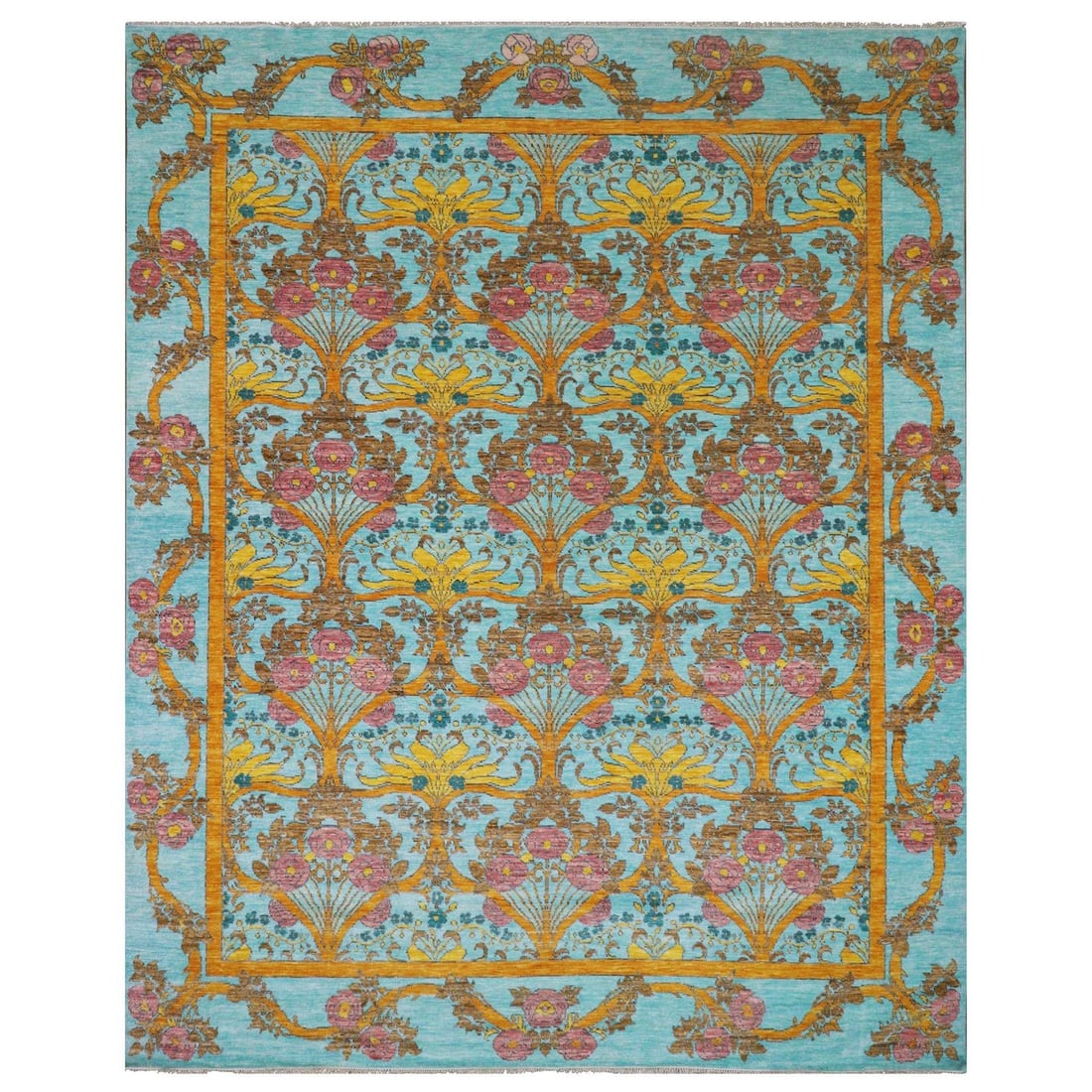 Powder Blue, Arts and Craft, 100% Wool, Hand Knotted Oversized Rug (1 of 11)