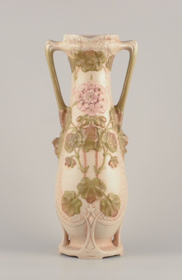 Royal Dux, Czech Republic. Colossal Art Nouveau vase in porcelain with floral relief. Approx. 1920s. (1 of 9)