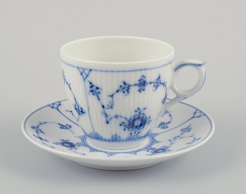 Royal Copenhagen Blue Fluted Plain. A set of five coffee cups with saucers. - 2