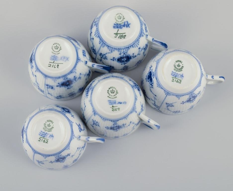 Royal Copenhagen Blue Fluted Plain. A set of five coffee cups with saucers. - 8