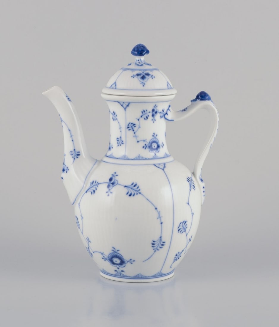 Royal Copenhagen Blue Fluted Plain porcelain coffee pot. Snail handle. Approx. 1930 (1 of 7)
