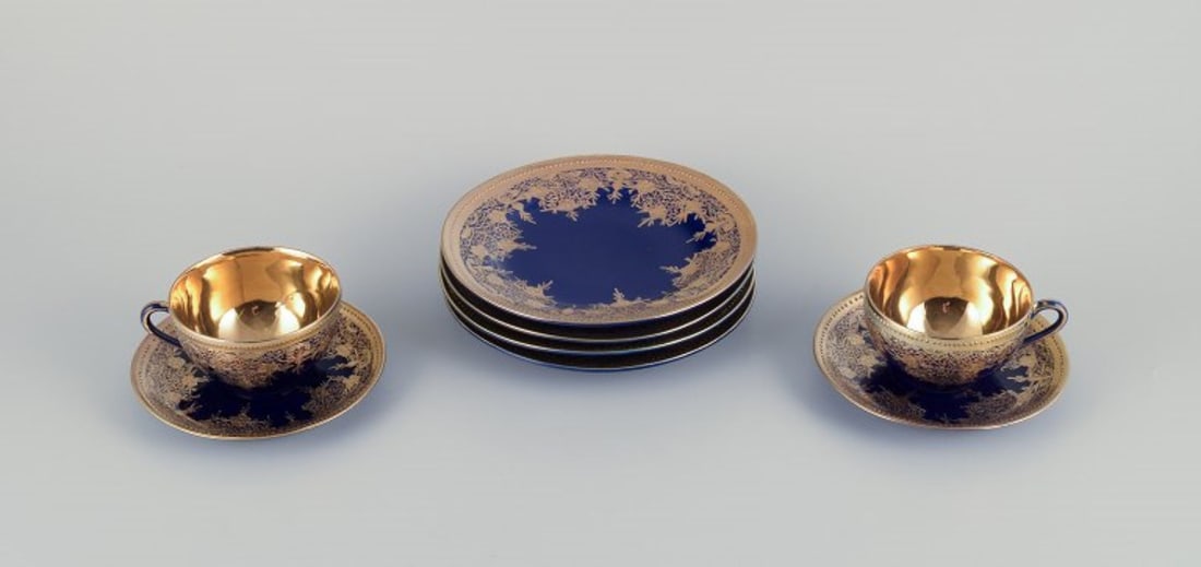 Japan, porcelain coffee service hand-decorated in Sevres blue and gold. (1 of 7)