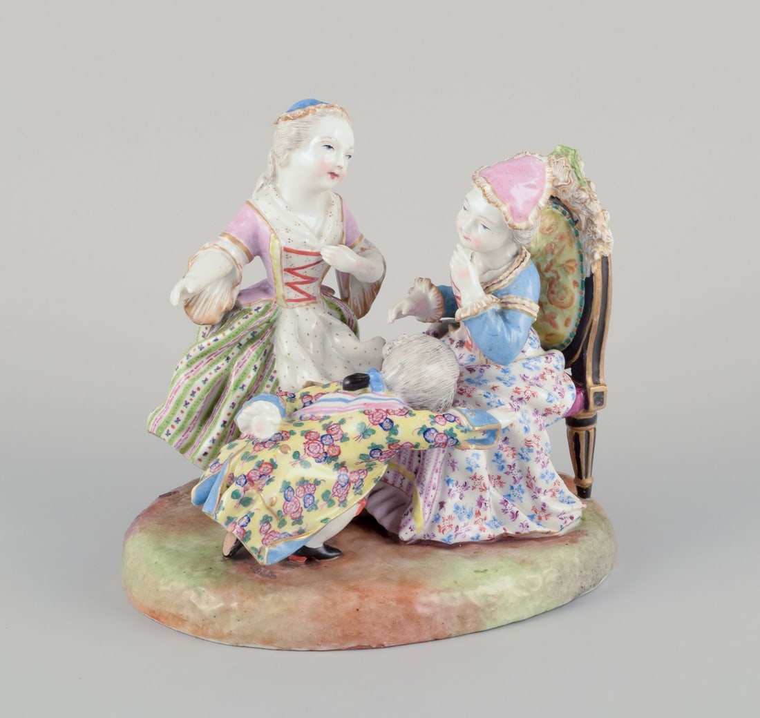 Meissen, Germany. Large porcelain group of three noble figures. 19th C.: Title: Meissen, Germany. Large porcelain group of three noble figures. 19th C. Description: Meissen, Germany. Large and impressive porcelain group of three noble figures. 19th century. Overglaze.
