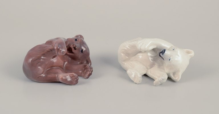 Royal Copenhagen, Denmark. Two porcelain figurines of a polar bear cub and a brown bear cub. (1 of 9)