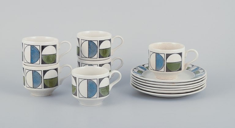 Kathie Winkle for Broadhurst, England. Set of six "Eclipse" coffee cups and six plates.: Title: Kathie Winkle for Broadhurst, England. Set of six "Eclipse" coffee cups and six plates. Description: Kathie Winkle for Broadhurst, England. Set of six "Eclipse" coffee cups and six plates.