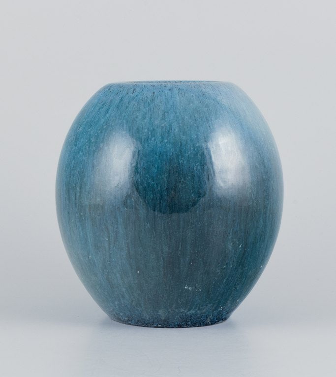 Steuler, Germany. Large ceramic vase with glaze in blue shades. (1 of 4)