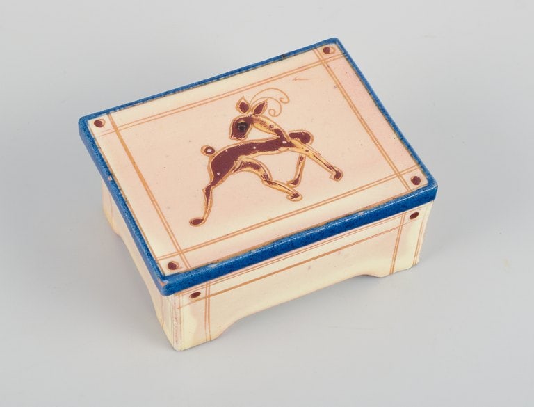 Kähler, a miniature vase and a lidded container. Hand-decorated. - 3