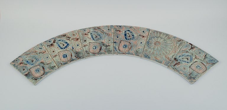 Royal Copenhagen, six Baca faience tiles with patterned glaze in brown, blue, green and sand (1 of 6)
