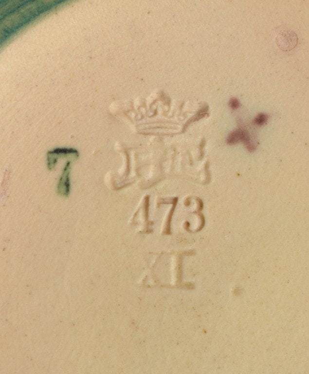 Ipsens, Denmark, vase with flowers and butterfly. Glaze in orange and green tones. - 5