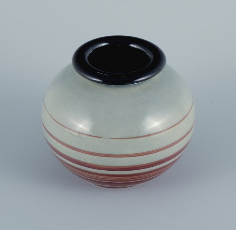Ilse Claesson for Rörstrand, hand painted art deco vase in earthenware.: Title: Ilse Claesson for Rörstrand, hand painted art deco vase in earthenware. Description: Ilse Claesson for Rörstrand, hand painted art deco vase in earthenware. The 1930s. In great