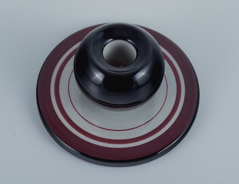 Ilse Claesson for Rörstrand, two hand-painted faience candlesticks. - 5