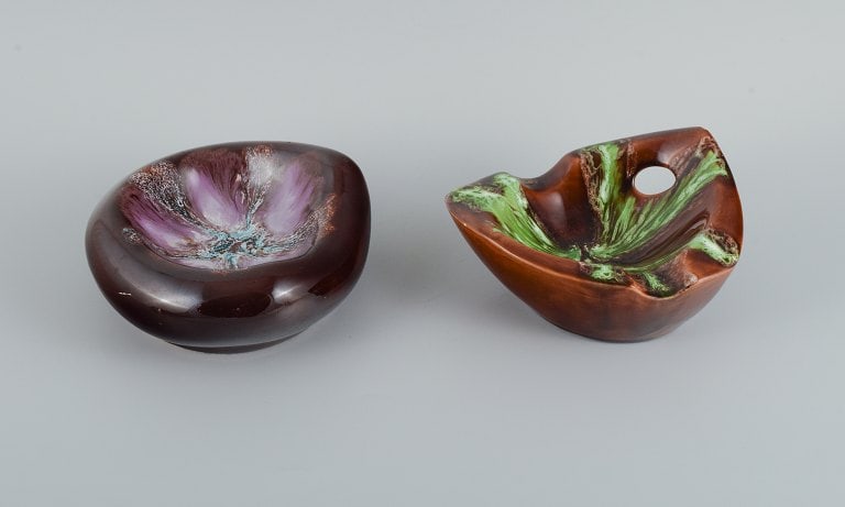 Vallauris, France, two ceramic bowls in brightly colored glazes. (1 of 7)